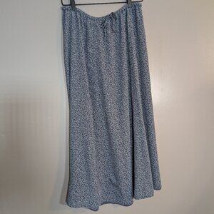 LL Bean Women's Blue Floral Drawstring Lined Maxi Skirt Size 12